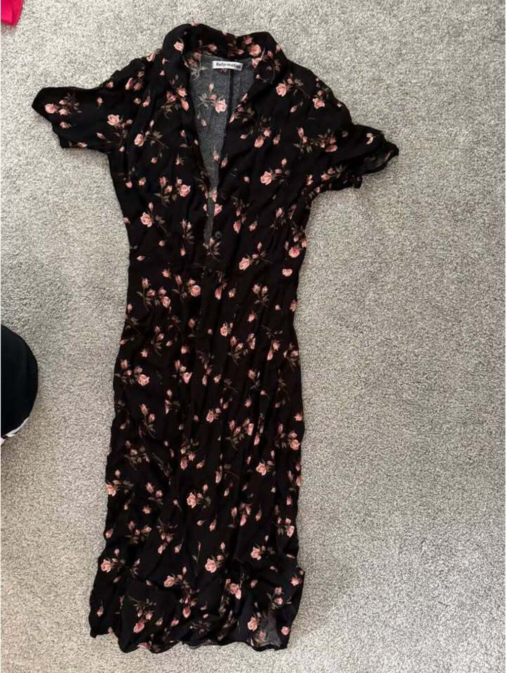 Reformation Black Rose Print Midi Dress - Size 6